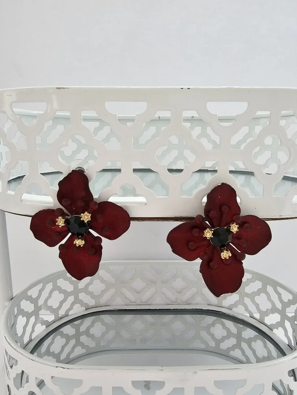 H&M Red Flower Large Metal Pierced Earrings